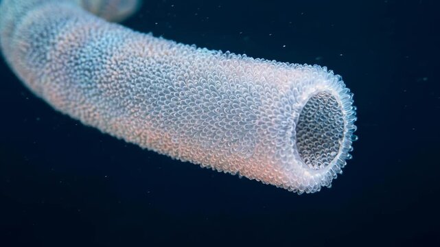 pyrosome colony floating underwater close up in the ocean video