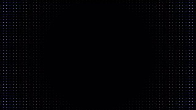 Halftone dot grid circles of blue dots textures, dynamic digital data flow or hard sound wave equalizer effect, animated abstract technology random dots and grid