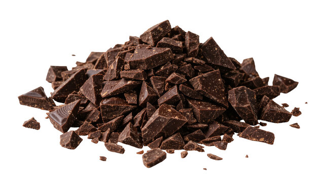 Pile of dark chocolate chunks and broken cocoa pieces