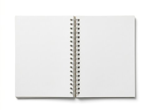 Open spiral notebook with blank white pages isolated on a white background