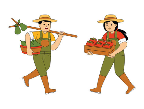 Happy People Farming Vector Illustration