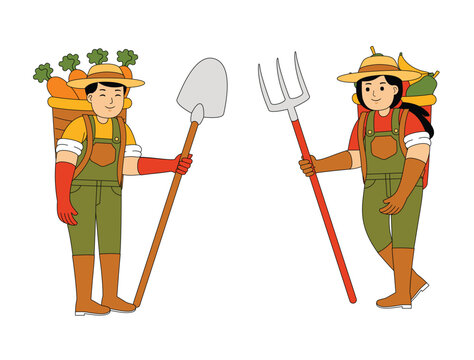 Happy People Farming Vector Illustration
