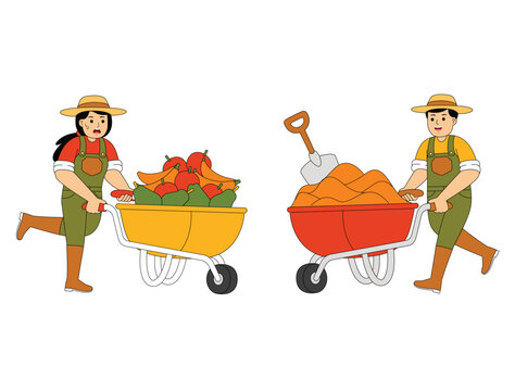 Happy People Farming Vector Illustration