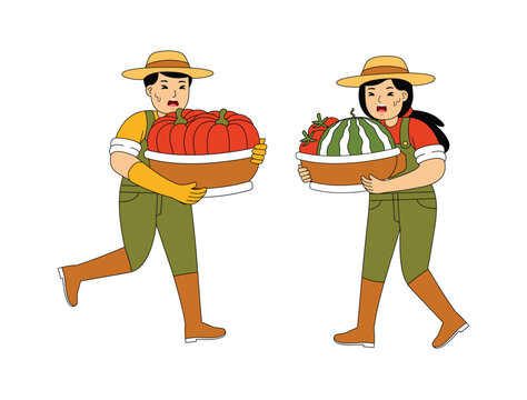 Happy People Farming Vector Illustration