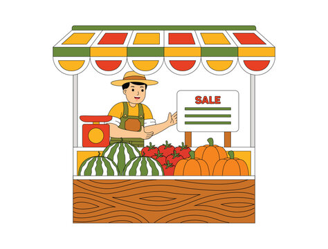 Happy People Farming Vector Illustration