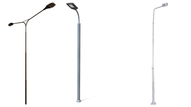 Diverse collection of modern and traditional street lights, featuring various lamp posts.