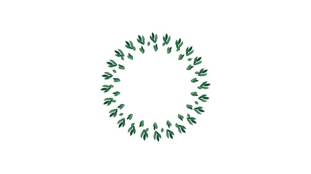 Circular arrangement of green leaves forming a decorative botanical wreath ring pattern