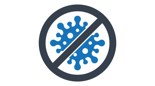 Virus germs crossed by a prohibition circle for antivirus protection safety