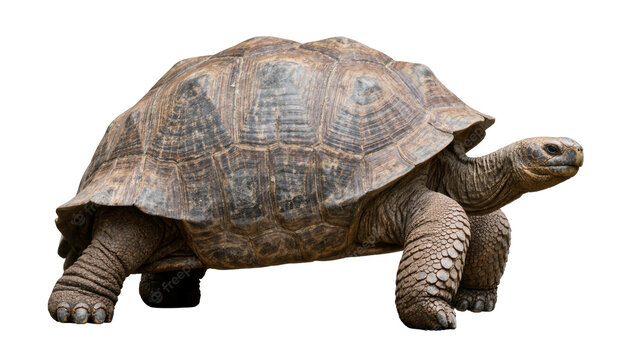 Large Galapagos giant tortoise with textured brown shell and wrinkled skin