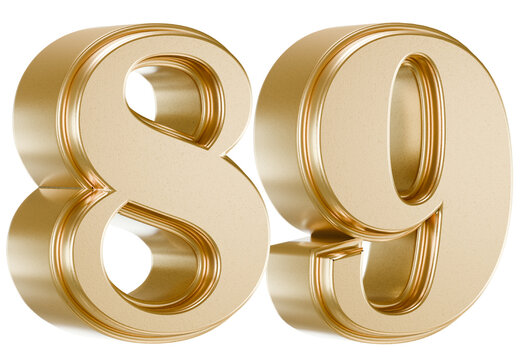 Shiny metallic gold number 89 3d render
