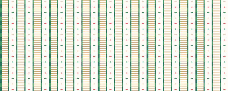Seamless geometric ethnic with pattern stripe green and beige pink white. Vertical repeat border with ornament tribal background and texture vector backdrop.
