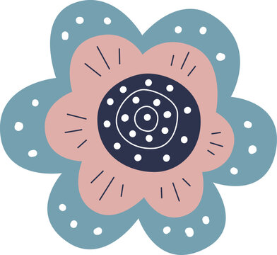Scandinavian Folk Floral Textile Pattern Illustration With Pink Blue And Dark Blue Dot Motifs. Good for Minimalist Textile Design Surface, Wallpaper or Pattern Background.