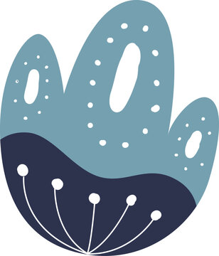 Abstract Scandinavian Folk Botanical Element With Blue And Dark Navy Organic Shapes And White Dots. Good for Minimalist Textile Design Surface, Wallpaper or Pattern Background.