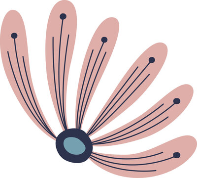 Abstract Scandinavian Folk Art Floral Motif With Pink Petals And Dark Blue Details. Good for Minimalist Textile Design Surface, Wallpaper or Pattern Background.