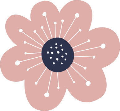 Minimalist Scandinavian Style Pink Flower Illustration With Navy Blue Center And White. Good for Minimalist Textile Design Surface, Wallpaper or Pattern Background.