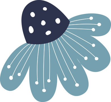 Minimalist Scandinavian Style Floral Vector Illustration With Dark Blue And Light Blue Petals. Good for Minimalist Textile Design Surface, Wallpaper or Pattern Background.