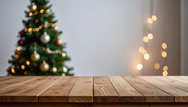Empty of Christmas Blurred on Background. Blank Christmas. Gifts. Christmas Trees. Product Mockup. Copy space