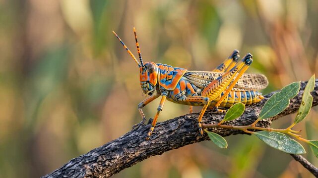 leichhardts grasshopper close up at morning light in australia woodland video