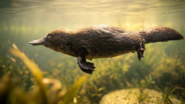 platypus underwater close up at morning light in tasmania australia video