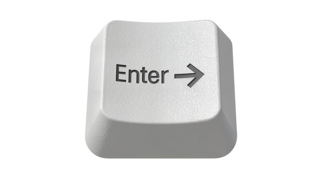 Single white Enter key with black arrow symbol, isolated on transparent background