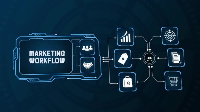 Business process management layout, marketing workflow system graphic, digital strategy planning overview.