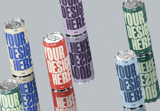 Reflective Floating Slim Drink Can Mockup For Branding And Packaging Design
