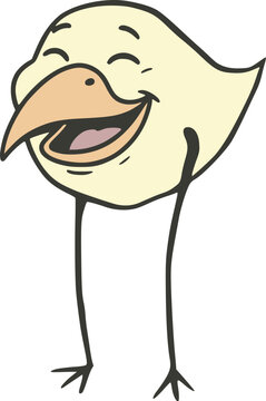 Hilarious yellow chicken laughing joyfully, depicted as a playful humorous vector cartoon character draw