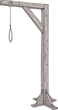 A medieval wooden gallows with a hanging rope noose, symbolizing historical torture and execution draw