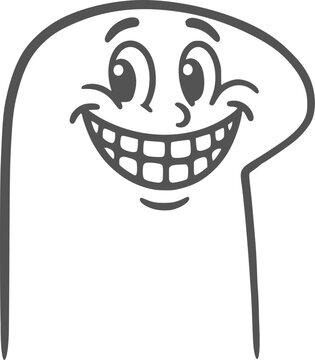 Original comic lineart character laughing with exposed teeth and a cheeky, mischievous, playful expression.