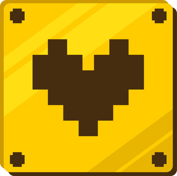 Pixelated golden metallic box icon featuring a heart symbol, representing love and affection icon