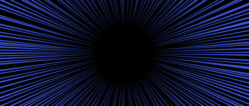 Black background with blue radial vector lines creating a dynamic high-speed zoom effect.