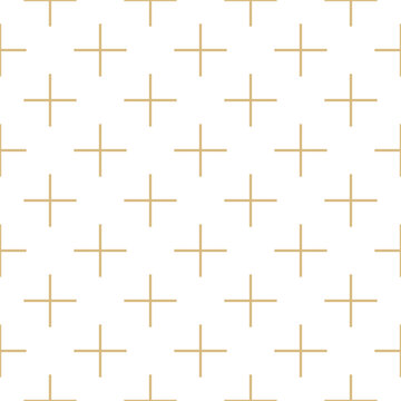 Minimalist seamless pattern with gold plus signs on a white background