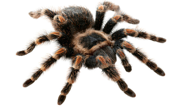 Closeup view of a tarantula spider showcasing its detailed features and vibrant colors isolated on transparent background
