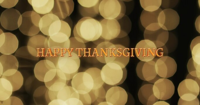 HAPPY THANKSGIVING text glowing over overlapping gold amber circles on dark backdrop