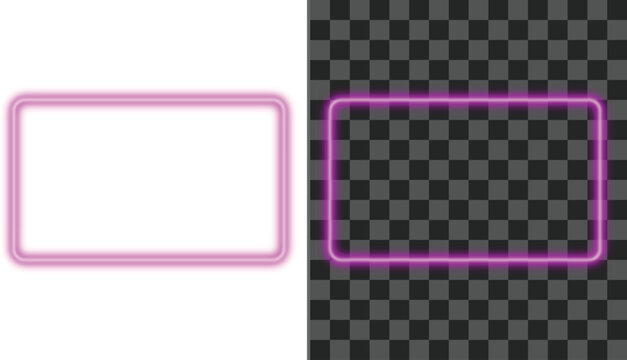 Pink Purple Neon Rectangle Frame with Glowing Light Border and Rounded Corners on White and Transparent Background for Futuristic Digital Design and Modern Templates