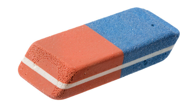 Dual-color rubber eraser with white stripe, isolated on transparent background
