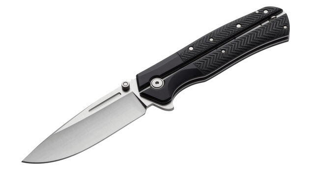 Modern folding pocket knife with black textured handle and stainless steel blade