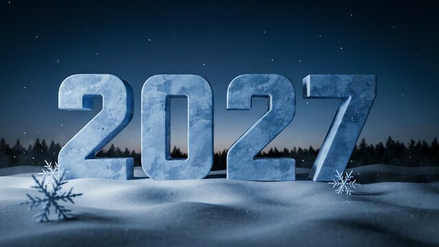 Ice Numbers 2027 in Snowy Landscape cover stock
