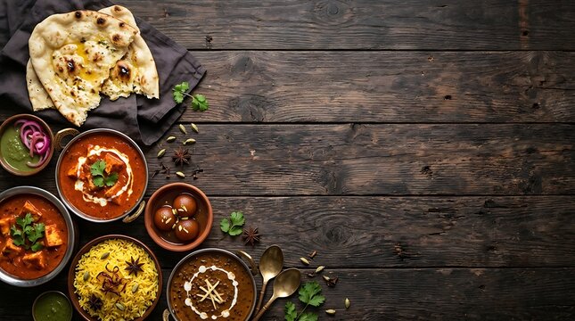 Delicious assortment of middle eastern and mediterranean cuisine on a dark wood surface