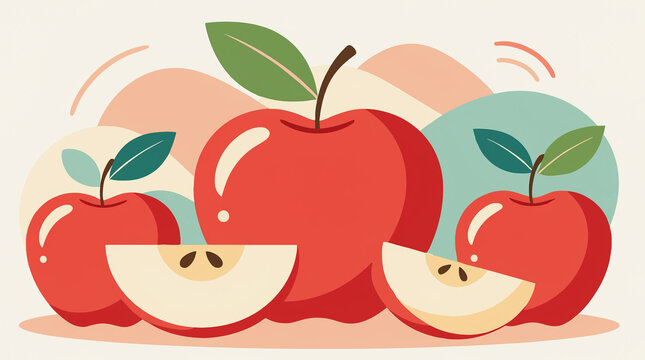 Flat illustration featuring fresh apples in a neat, stylish composition