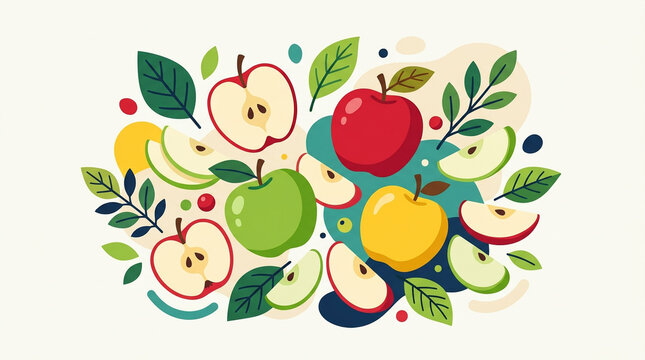 Flat illustration featuring fresh apples in a neat, stylish composition
