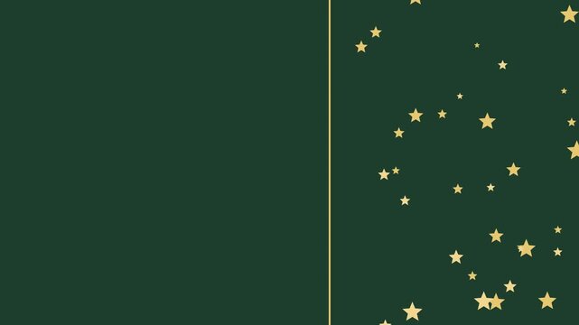 Golden stars falling on dark green background with copy space. 2D animation.