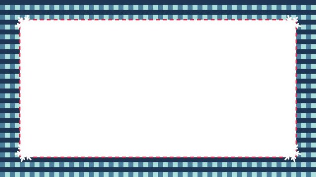 Blue gingham border around an empty white center. 2D animation.