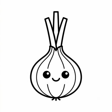 Cute Kawaii Shallot Coloring Page Outline