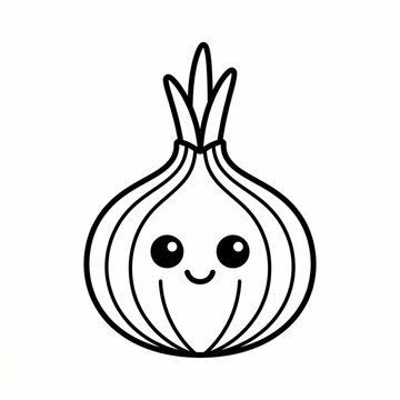 Cute Kawaii Onion Coloring Page Outline