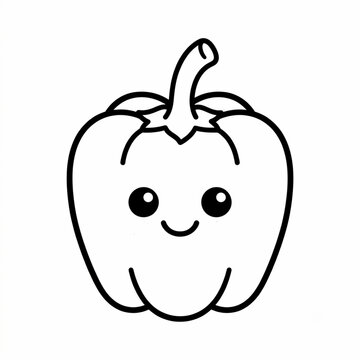 Kawaii Bell Pepper Coloring Page Outline