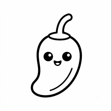 Cute Kawaii Chili Coloring Page Outline