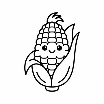 Cute Kawaii Corn Coloring Page Outline