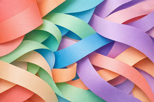 Abstract Composition Of Intertwined Colorful Paper Ribbons In Pastel Hues