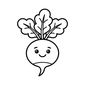 Cute Kawaii Radish Coloring Page Outline